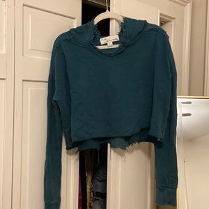 Teal Hoodie with Rough Edge Detail